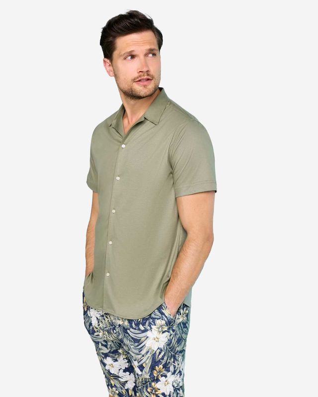Desoto jersey overhemd korte mouw olive green voor heren voorkant