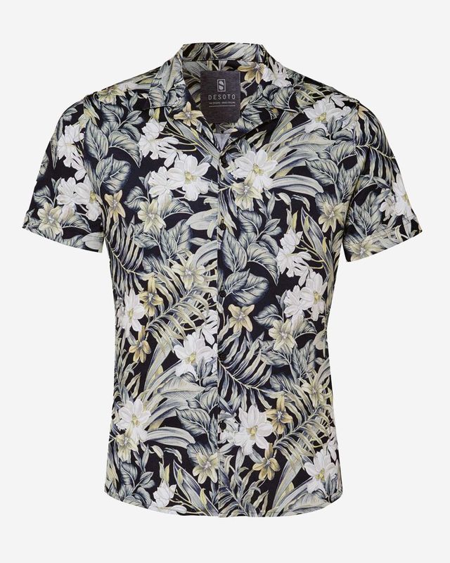 Desoto jersey overhemd korte mouw met tropical bloemenprint plat gefotografeerd