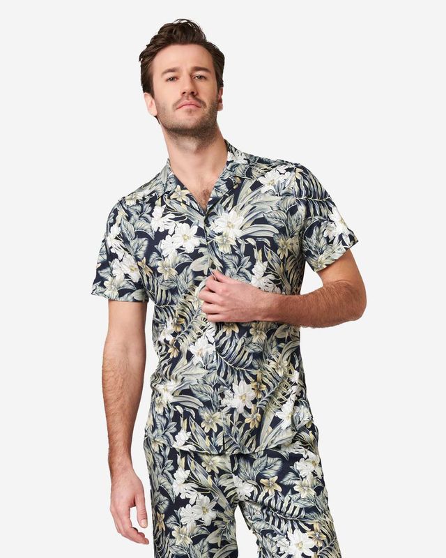 Desoto jersey overhemd met tropical print voor heren voorkant