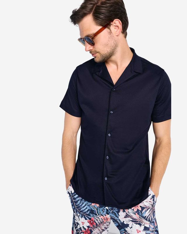 Desoto jersey overhemd korte mouw dark blue voor heren voorkant