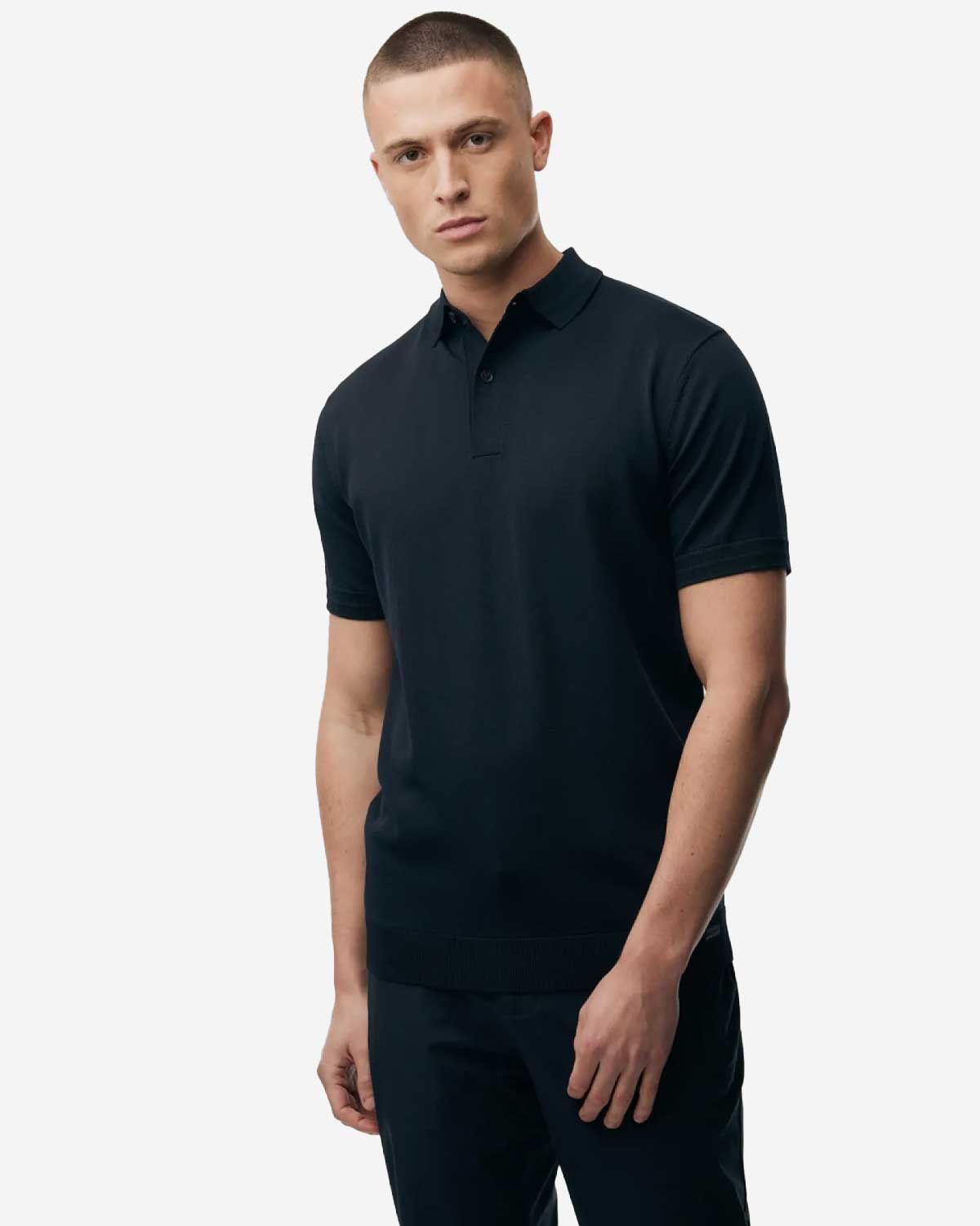 Genti gebreide polo korte mouw donkerblauw cool dry heren model voor