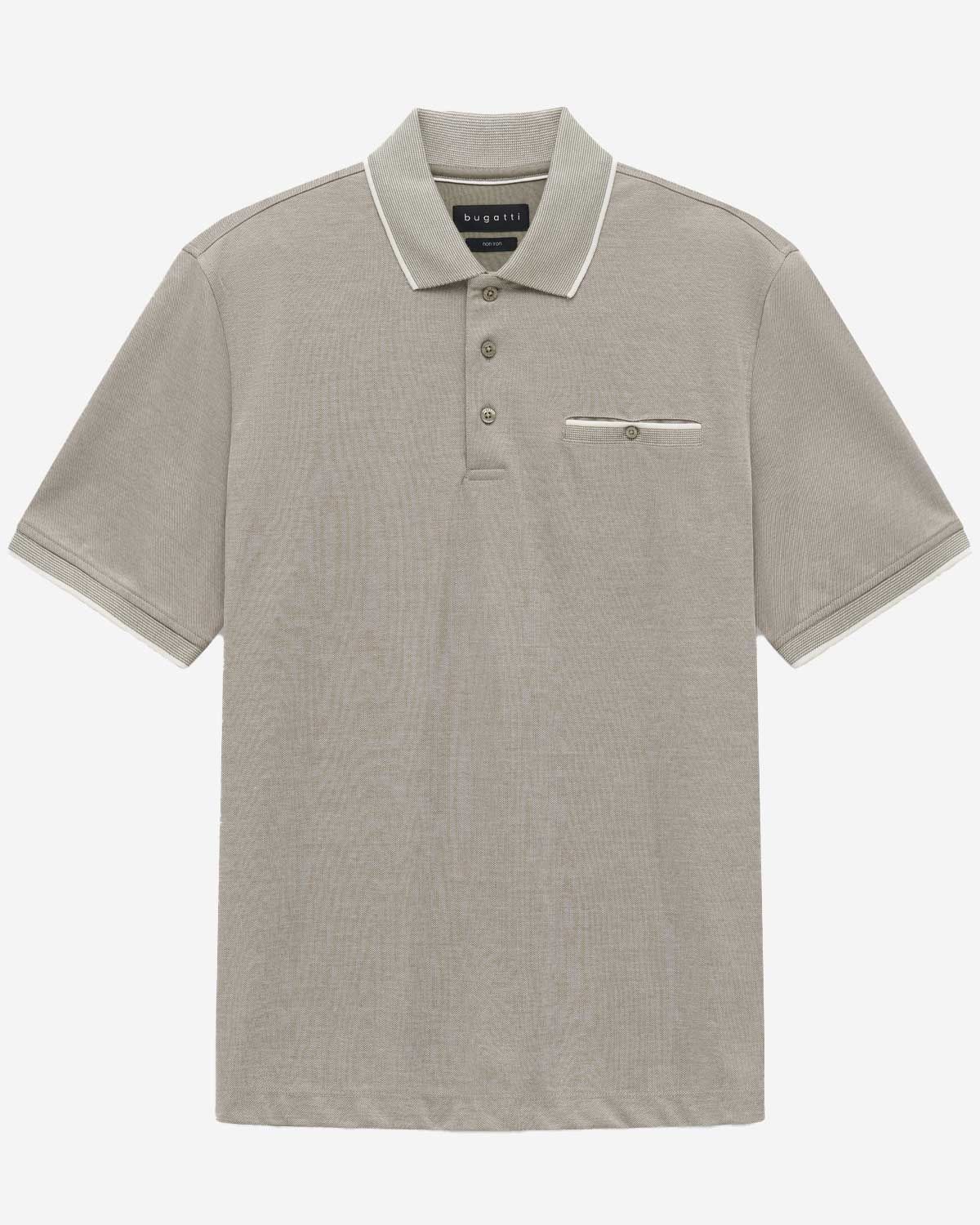 Bugatti polo korte mouw sand beige met contrastkraag voor heren voorkant