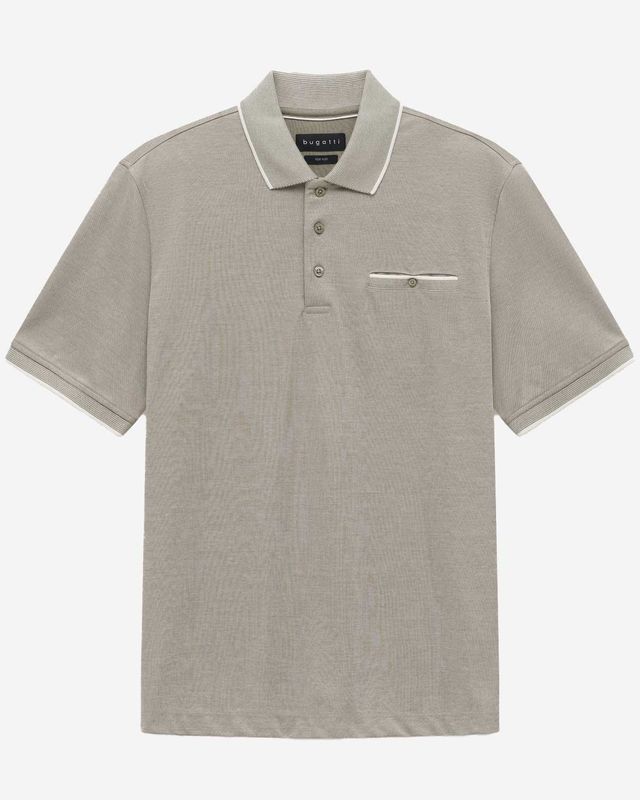 Bugatti polo korte mouw sand beige met contrastkraag voor heren voorkant