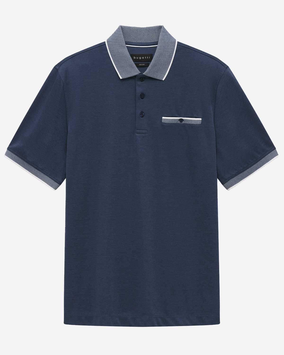ugatti polo korte mouw dark blue met contrastkraag voor heren voorkant