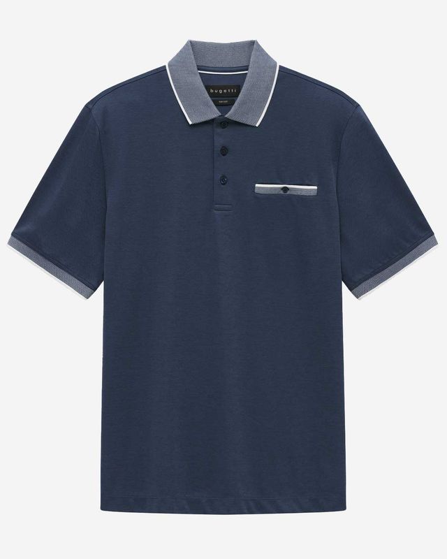 ugatti polo korte mouw dark blue met contrastkraag voor heren voorkant