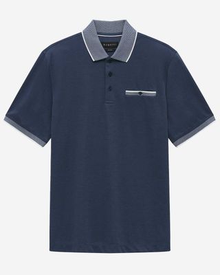 ugatti polo korte mouw dark blue met contrastkraag voor heren voorkant