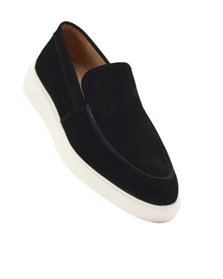 Melik Tulip instapper in donkerblauw suede met comfortabele witte cupzool