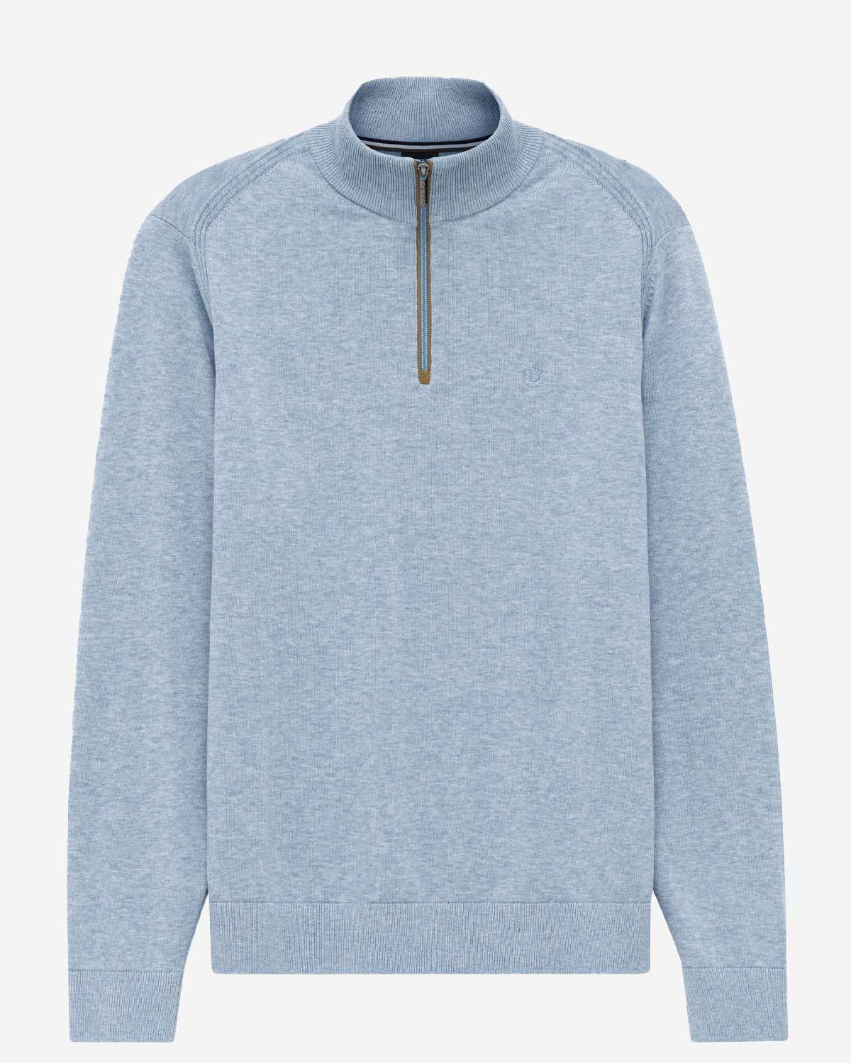 Bugatti half zip trui light blue van katoen voor heren voorkant