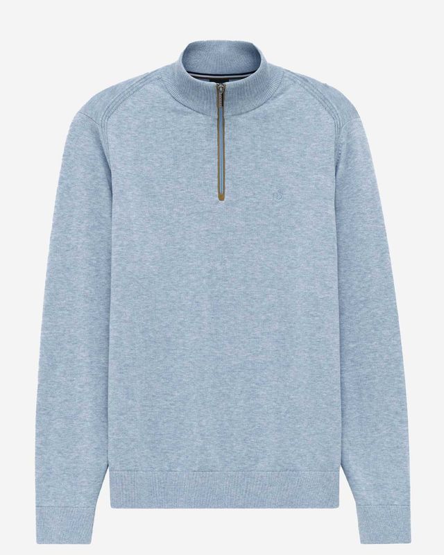 Bugatti Pullover zip Licht Blauw 7500-15510E Bugatti half zip trui light blue van katoen voor heren voorkant
