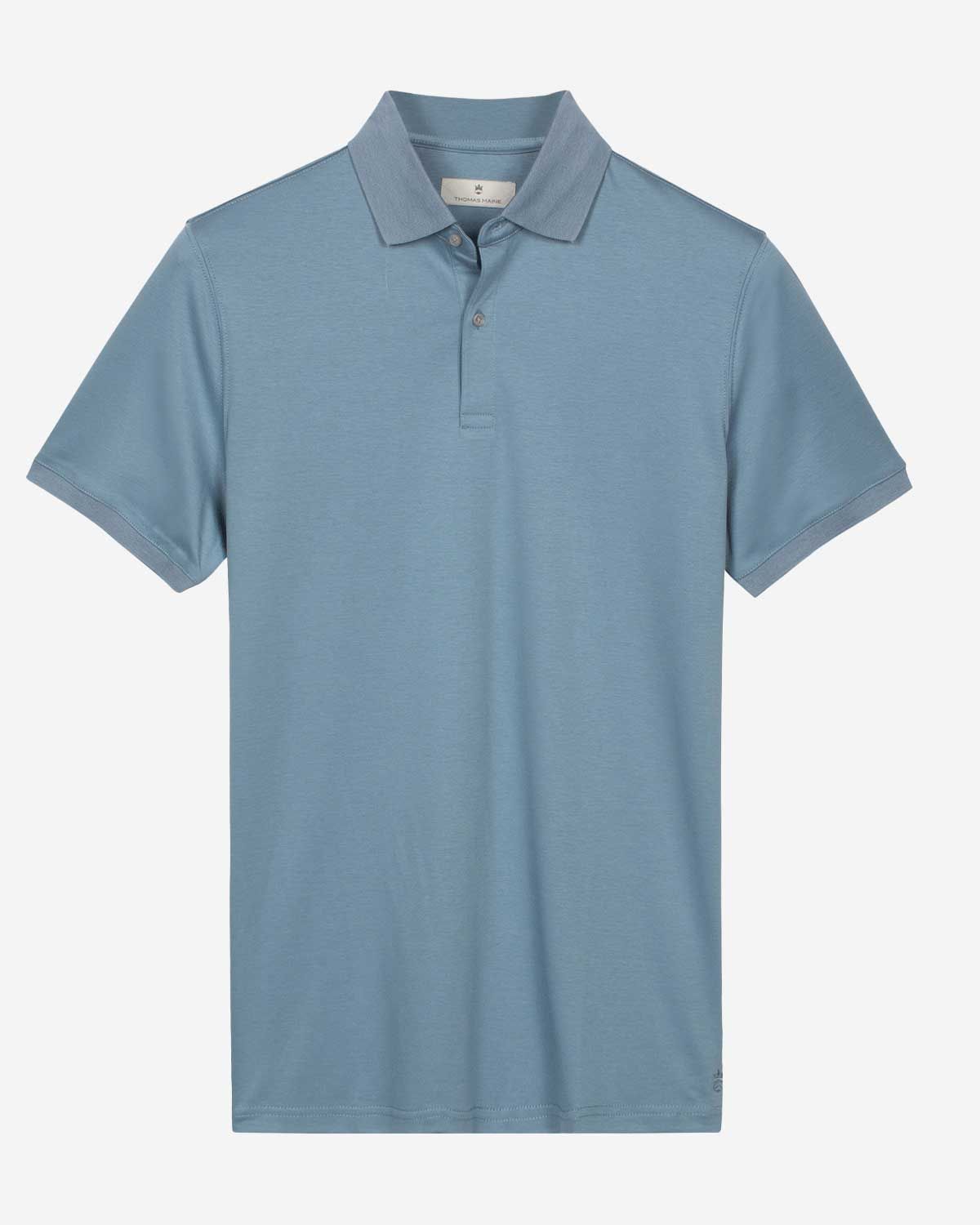 Thomas Maine polo 6152TM078 in mid blue van liquid cotton kwaliteit