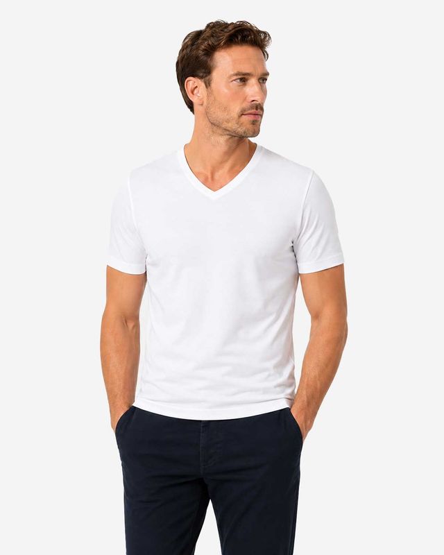 OLYMP Level Five 08011200 wit ondershirt met V-hals en body fit pasvorm