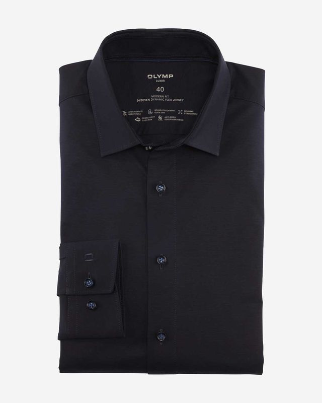 OLYMP Luxor 24/Seven marineblauw jersey overhemd modern fit