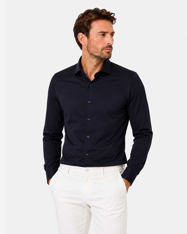 OLYMP Luxor 24/Seven 12026418 donkerblauw overhemd met New Kent kraag