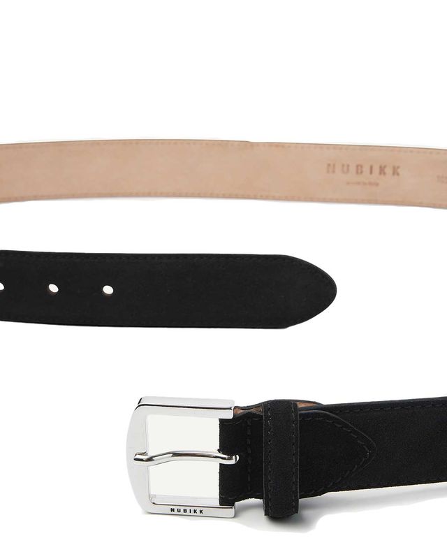 NUBIKK James Belt navy suède herenriem met metalen gesp