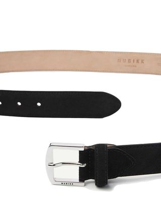 NUBIKK James Belt navy suède herenriem met metalen gesp