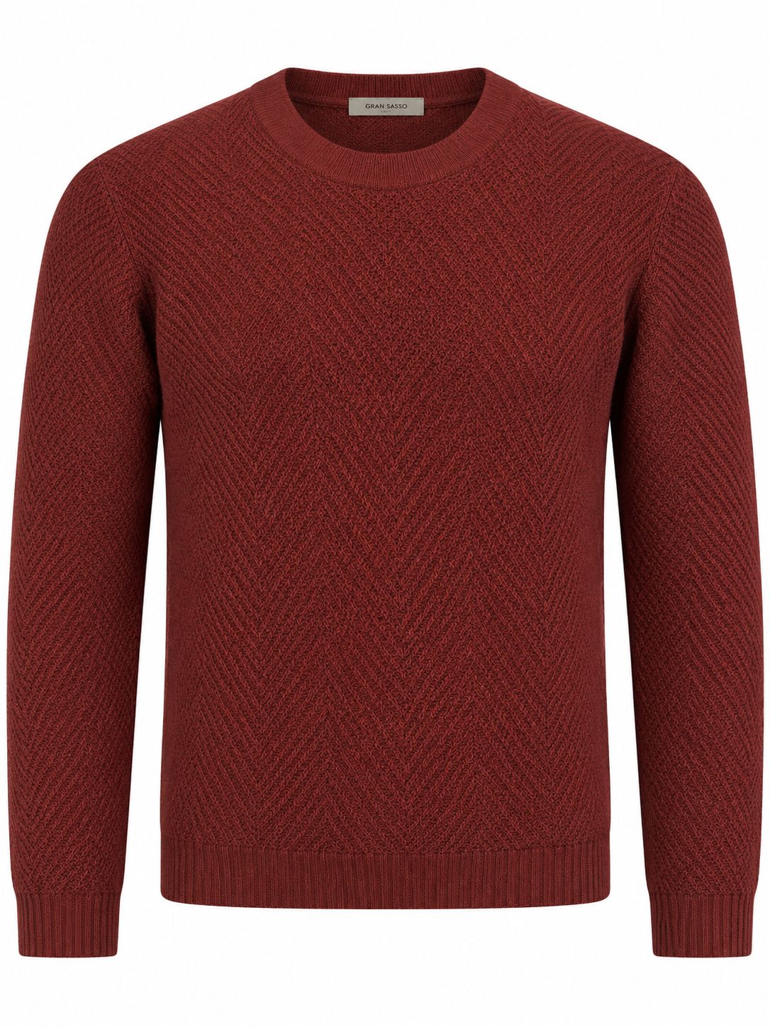 Gran Sasso pullover in bordeaux, productfoto van het vooraanzicht.