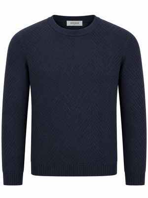 Gran Sasso pullover in donkerblauw van 100% wol, productfoto van het vooraanzicht.