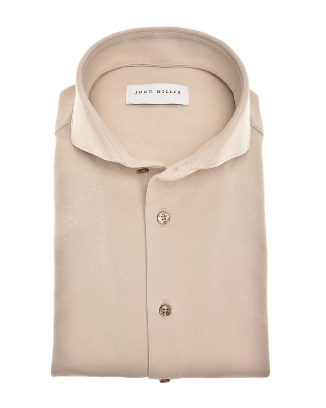 John Miller 5142675 lichtbruin Slim Fit overhemd met Cutaway kraag