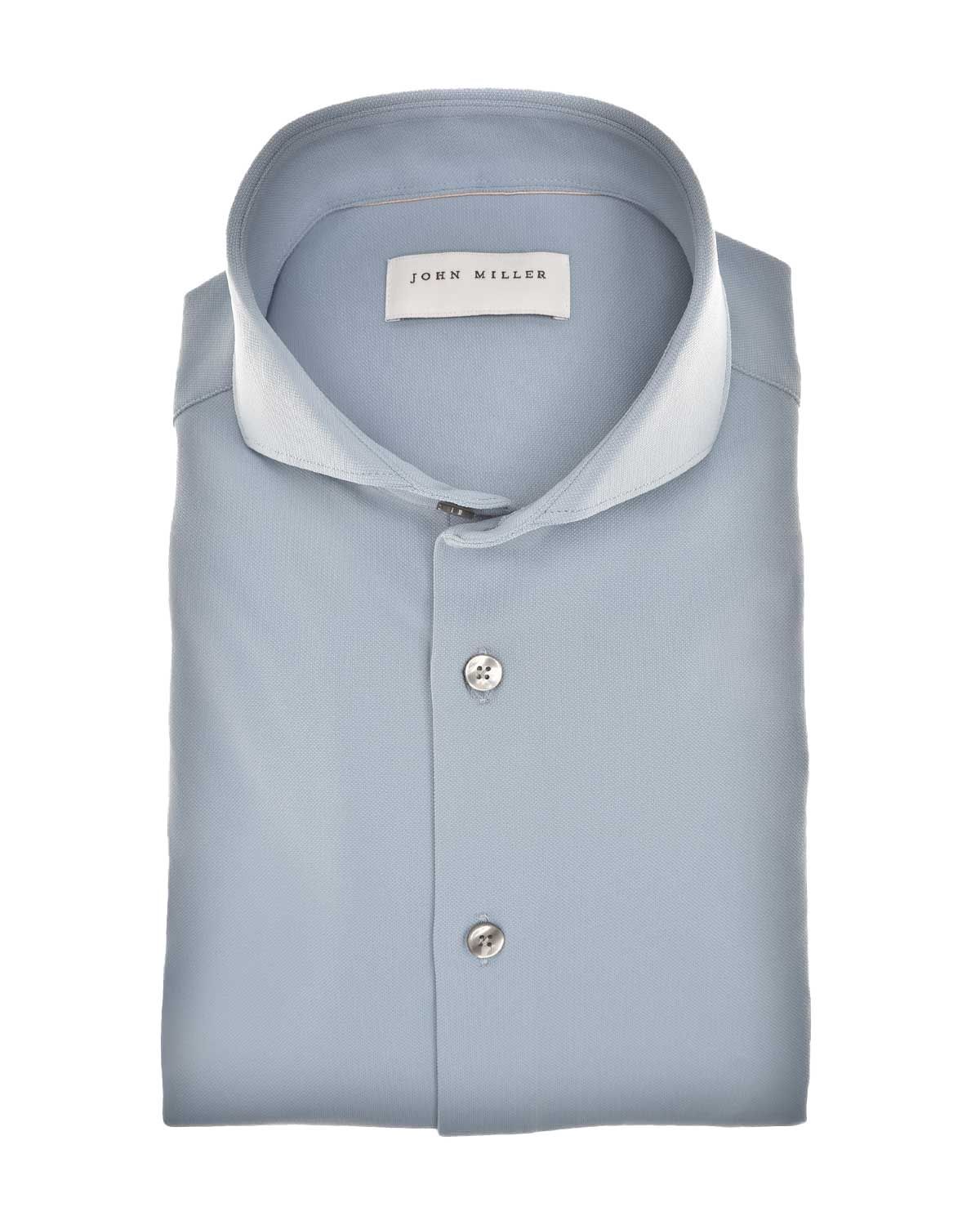 John Miller 5142675 middenblauw Slim Fit overhemd met Cutaway kraag