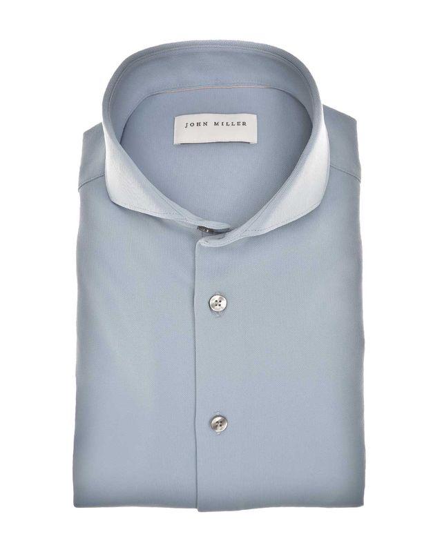 John Miller 5142675 middenblauw Slim Fit overhemd met Cutaway kraag