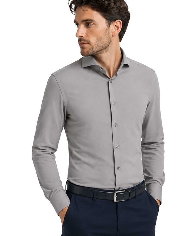 John Miller 5142675 middengrijs overhemd met Cutaway kraag en Hyperstretch