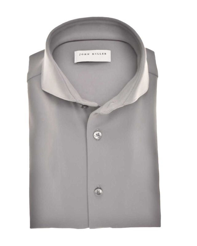 John Miller 5142675 middengrijs Slim Fit overhemd met Cutaway kraag