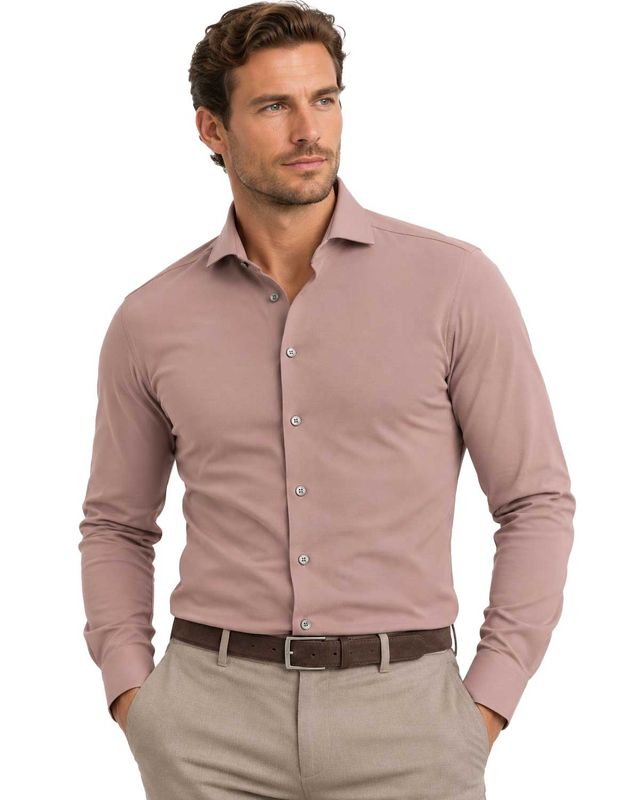 John Miller 5142675 donkerroze Slim Fit overhemd met Hyperstretch stof