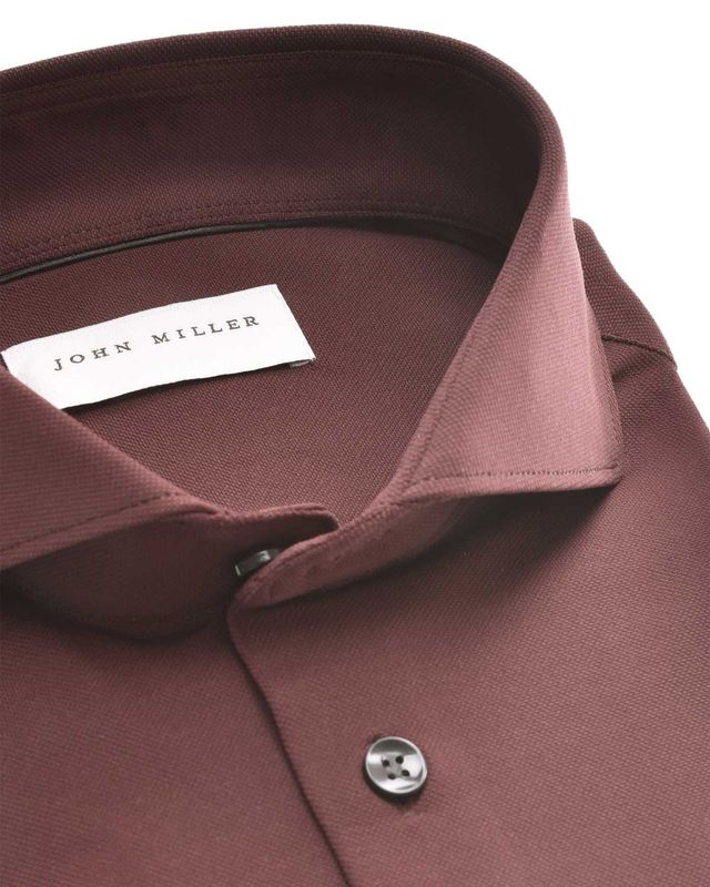 John Miller 5142675 donkerrood overhemd met Cutaway kraag en Hyperstretch stof