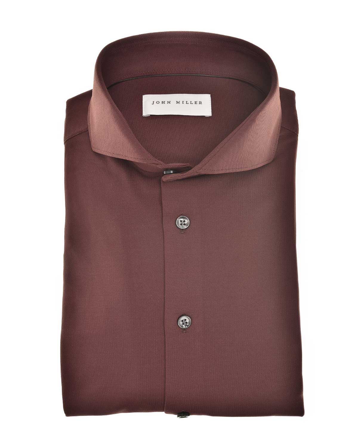 John Miller 5142675 donkerrood Slim Fit overhemd met Cutaway kraag