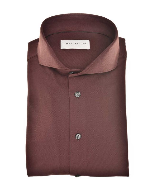 John Miller 5142675 donkerrood Slim Fit overhemd met Cutaway kraag