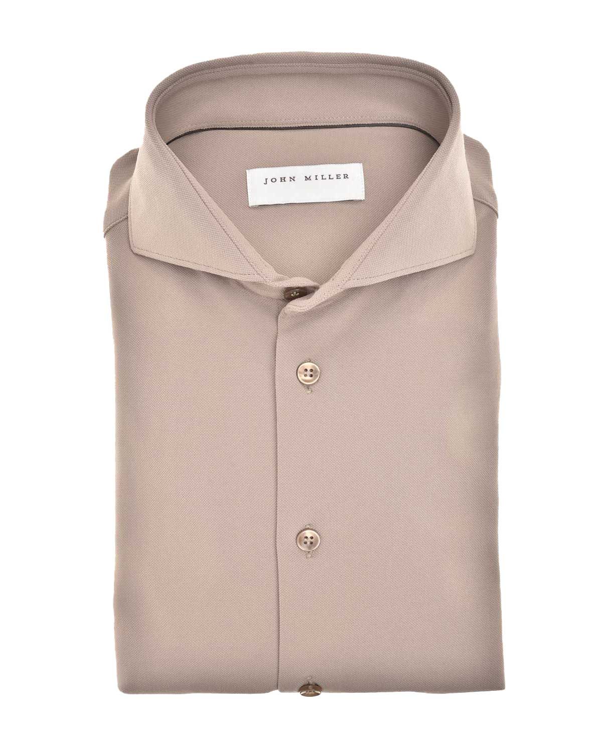 John Miller 5142675 middenbruin Slim Fit overhemd met Cutaway kraag