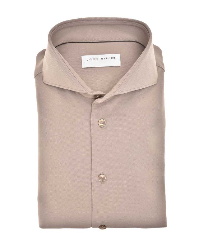 John Miller 5142675 middenbruin Slim Fit overhemd met Cutaway kraag