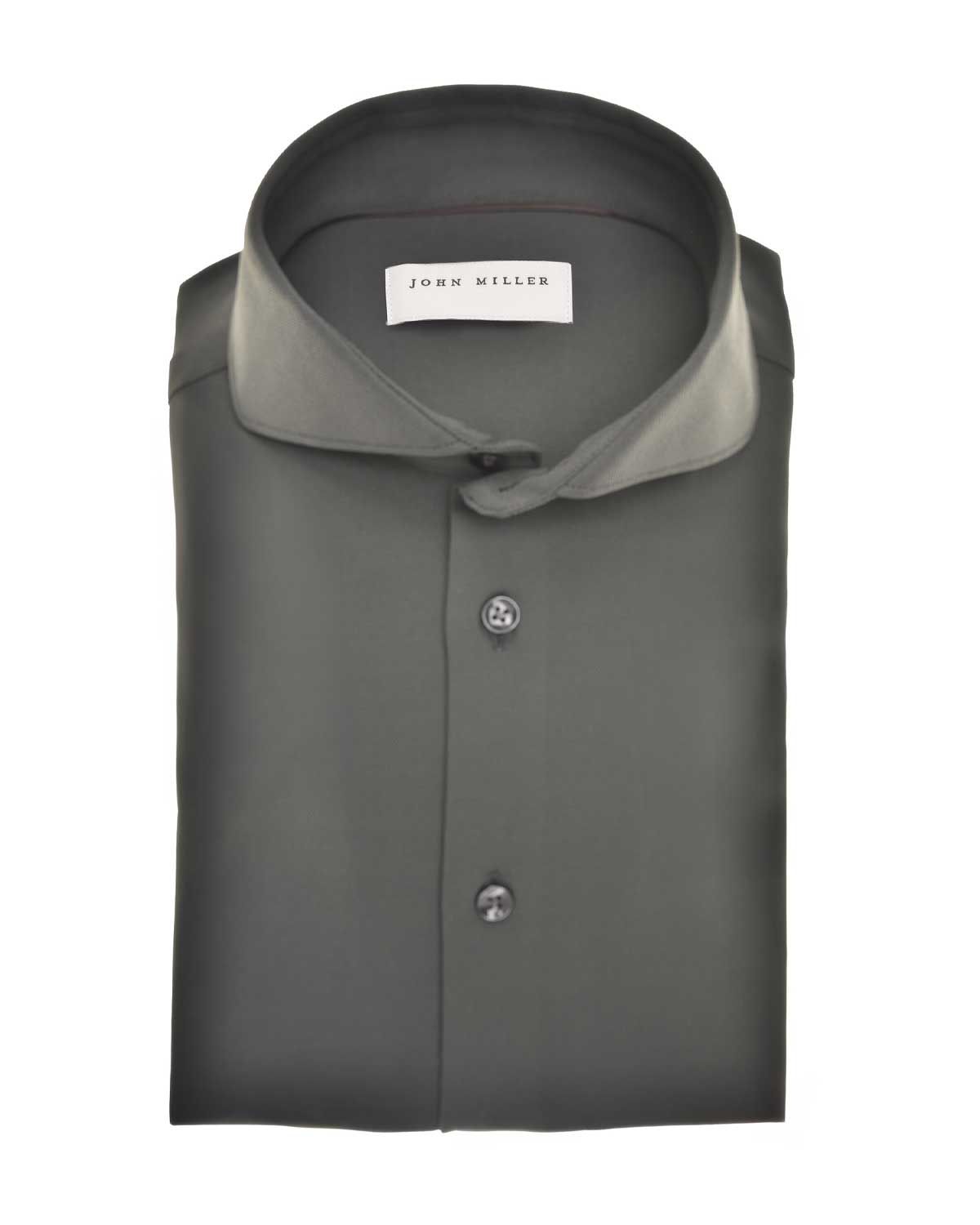 John Miller 5142675 donkergroen Slim Fit overhemd met Cutaway kraag