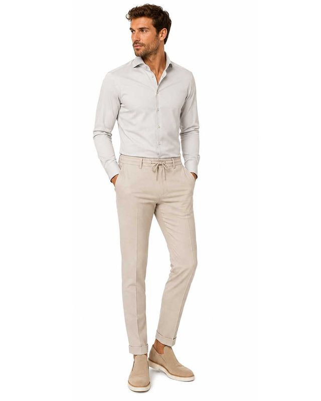 John Miller 5142675 lichtgrijs Slim Fit overhemd met Cutaway kraag