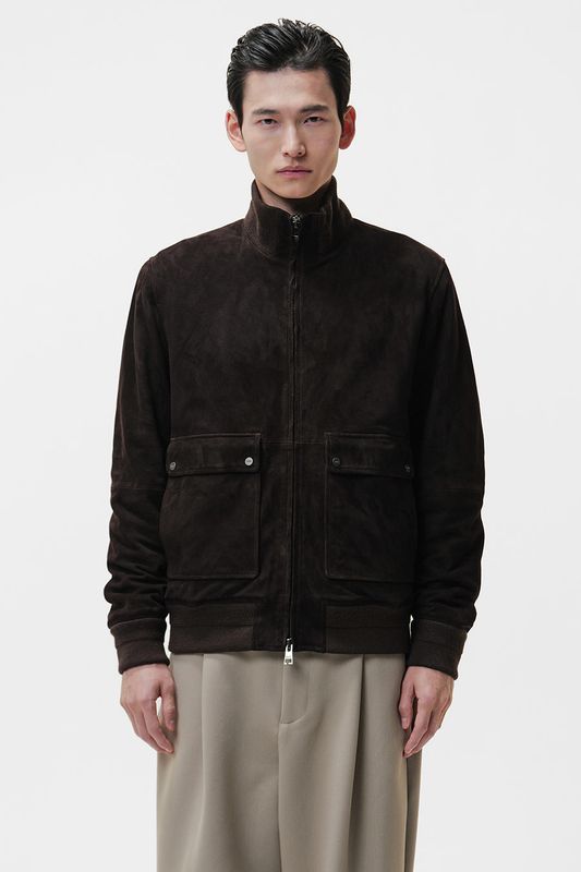 Duno Hans Agnone Dark Brown Suede Bomber Jacket