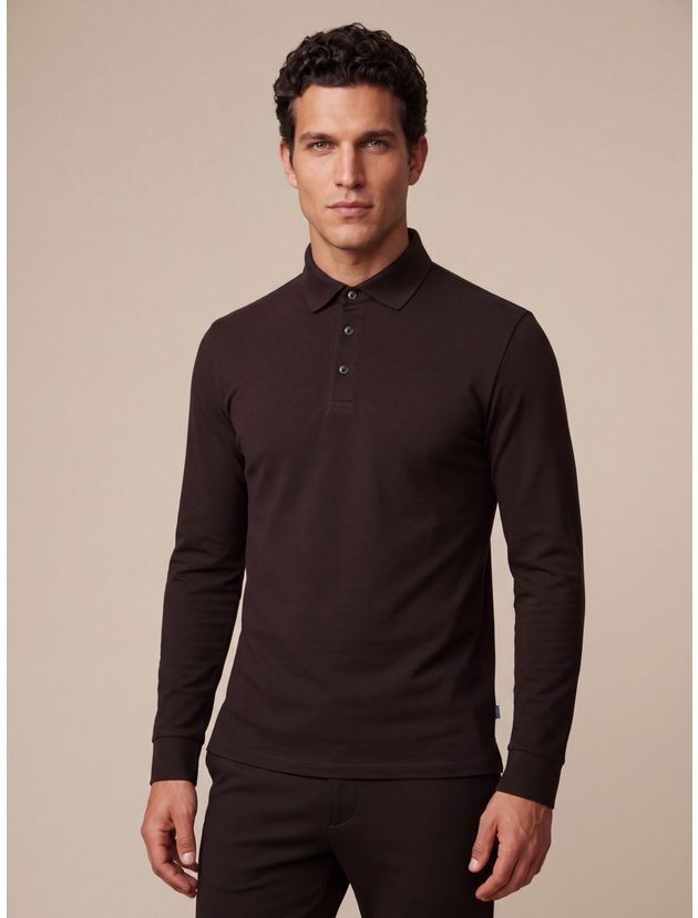 Cavallaro Long-Sleeved Polo Dark Brown 116265010