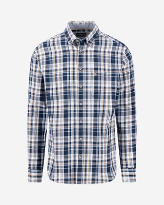 Fynch Hatton navy checked cotton shirt 16085360, front view with button-down collar and chest pocket