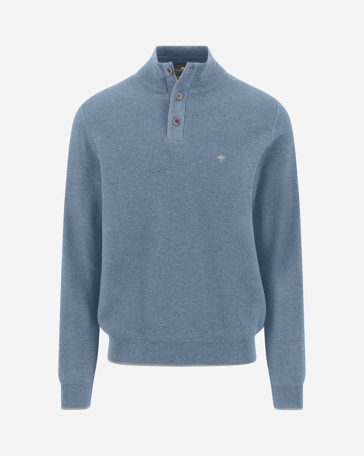 Fynch Hatton Air Blue cotton troyer 1614219, front view with stand collar and buttons