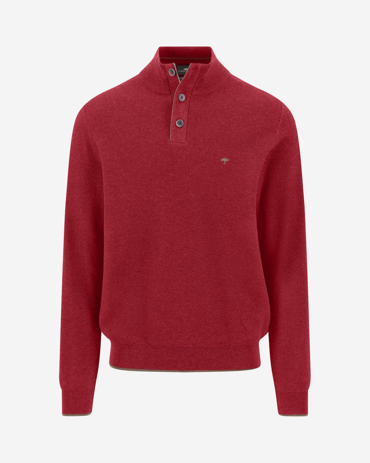 Fynch Hatton brick-red cotton troyer 1614219, front view with stand collar and three buttons