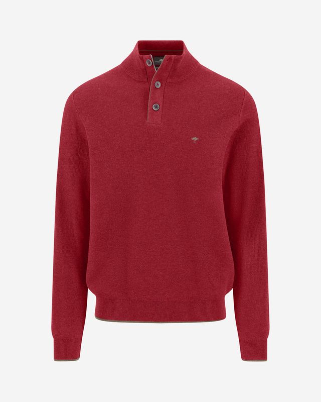 Fynch Hatton brick-red cotton troyer 1614219, front view with stand collar and three buttons