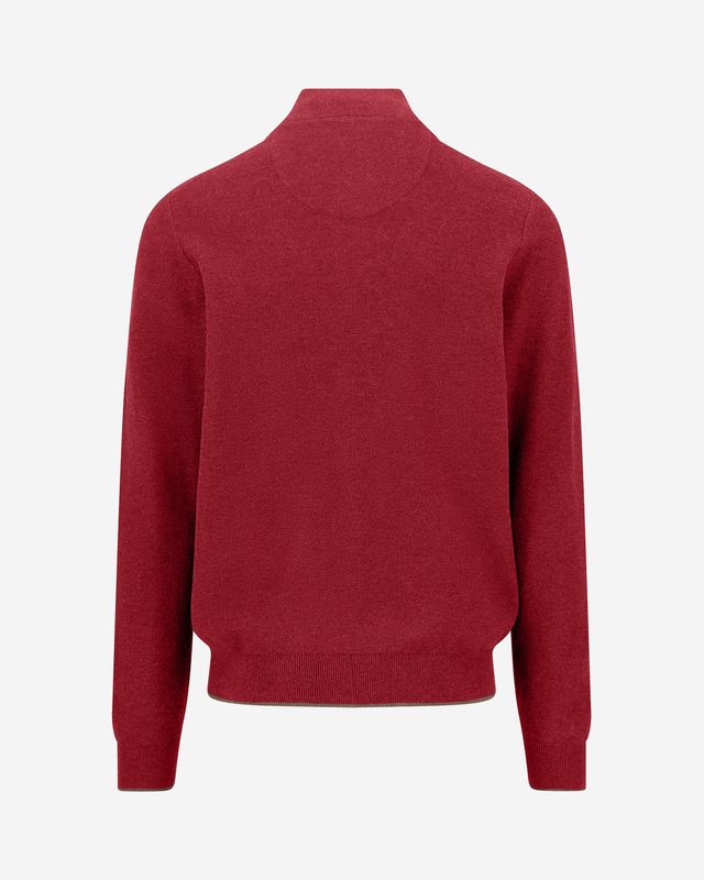 Fynch Hatton brick-red cotton troyer 1614219, back view of fine knit and ribbed hem