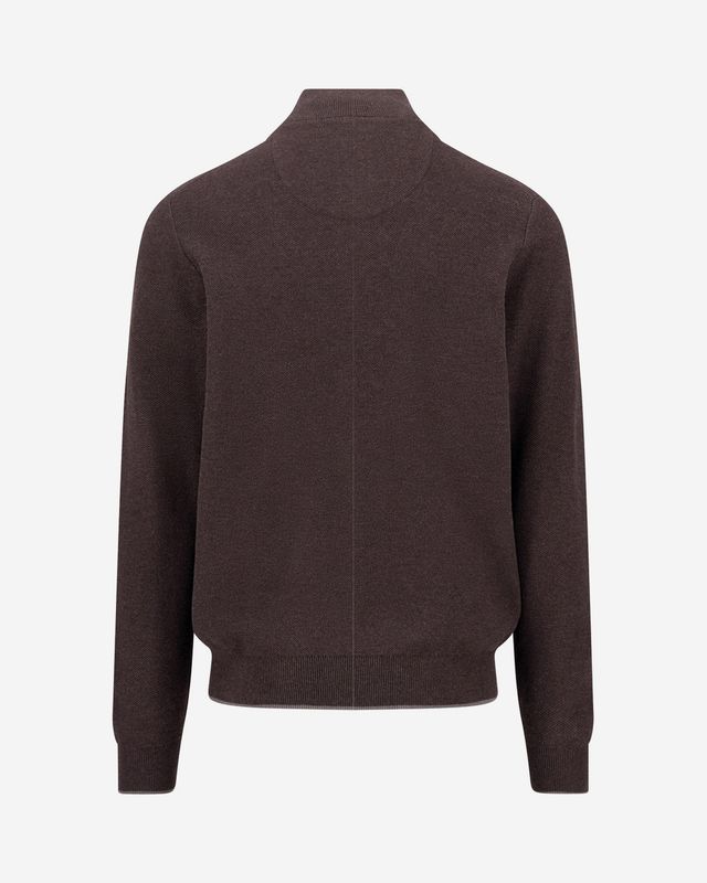 Fynch Hatton soil-brown cotton troyer 1614219, back view of fine knit and ribbed hem