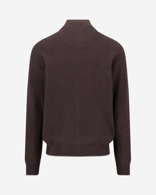 Fynch Hatton soil-brown cotton troyer 1614219, back view of fine knit and ribbed hem