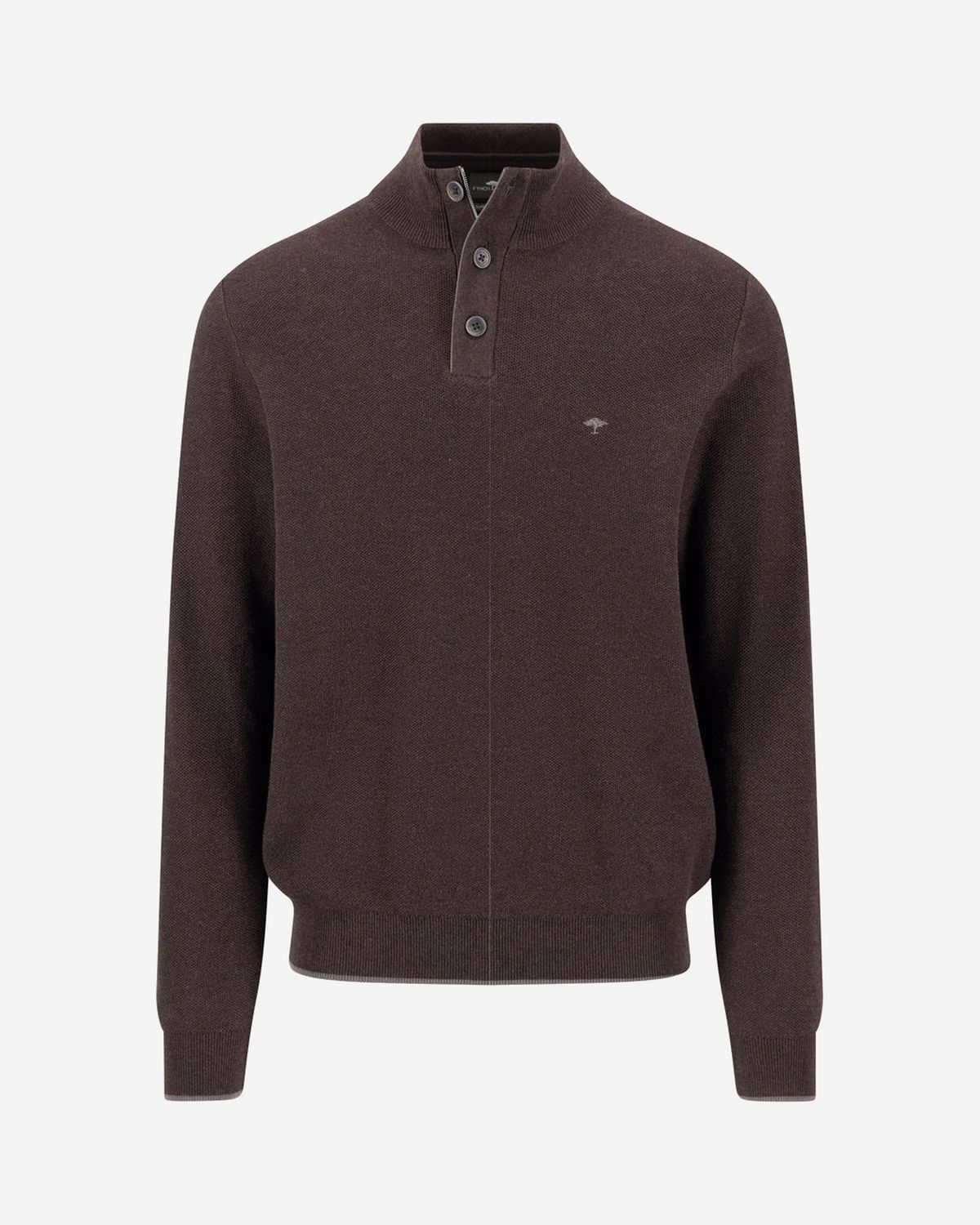 Fynch Hatton soil-brown cotton troyer 1614219, front view with stand collar, buttons and ribbed trims