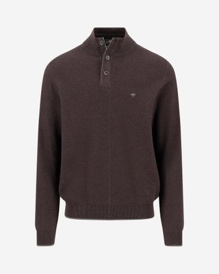 Fynch Hatton soil-brown cotton troyer 1614219, front view with stand collar, buttons and ribbed trims