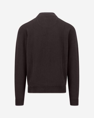 Fynch Hatton dark-brown Soil cotton cardigan 1614223, back view with fine knit and ribbed hem