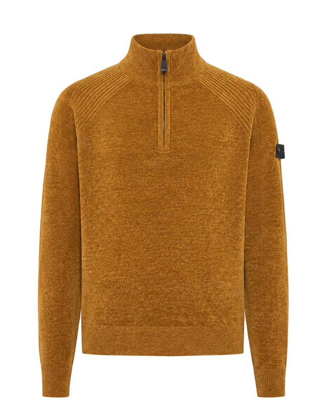 Peuterey CRIVELLI okerkleurige herenpullover met halve rits – Van den Broek Herenmode Haarlem