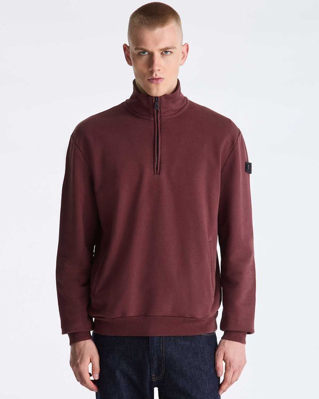Peuterey bordeaux 446 half-zip sweater voor heren met opstaande kraag en Peuterey logo – Van den Broek Herenmode Haarlem