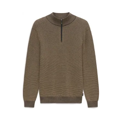 Bugatti Mid Brown Half-Zip Sweater 7500-25533F