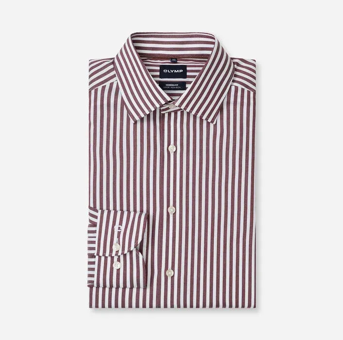 OLYMP Luxor Modern Fit Striped Shirt Burgundy